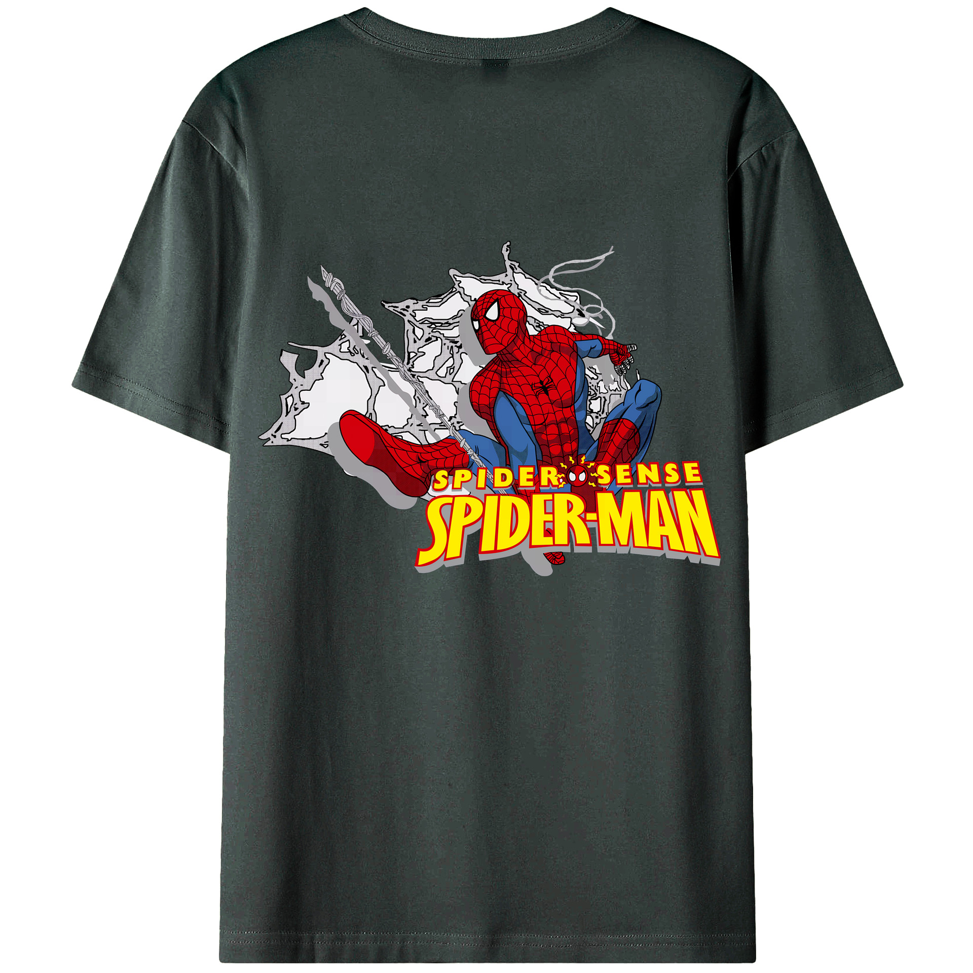 （画像用） Spider Man スパイダーマン 綿100％ メンズ半袖Tシャツ（バックプリント） 通気性